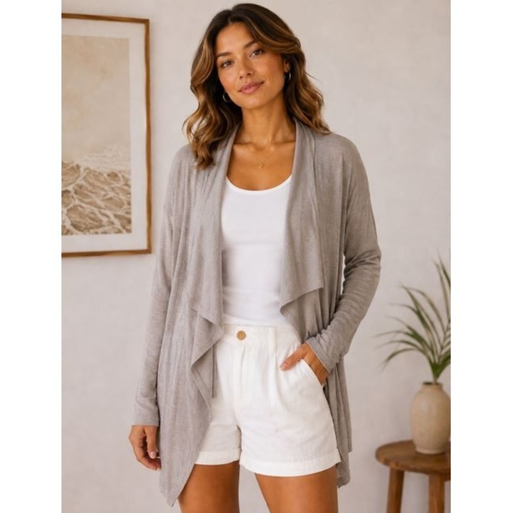Cardigan XXL Taupe Draped Duster Knit Minimal Neutral Layer Earthy Classic Offic